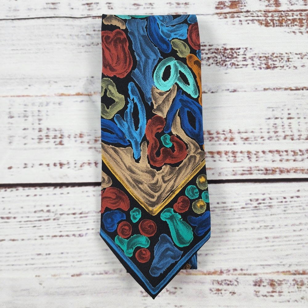 Leonard Paris Silk Tie Mens OS Abstract Floral Painterly Art Graphic Print NWT
